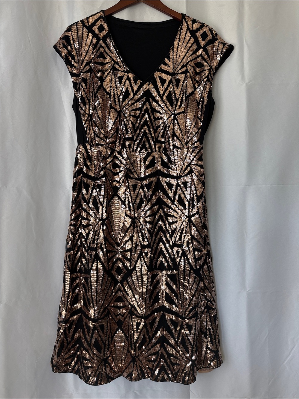 BloomChic Black and Rose Gold Sequin Midi Dress
